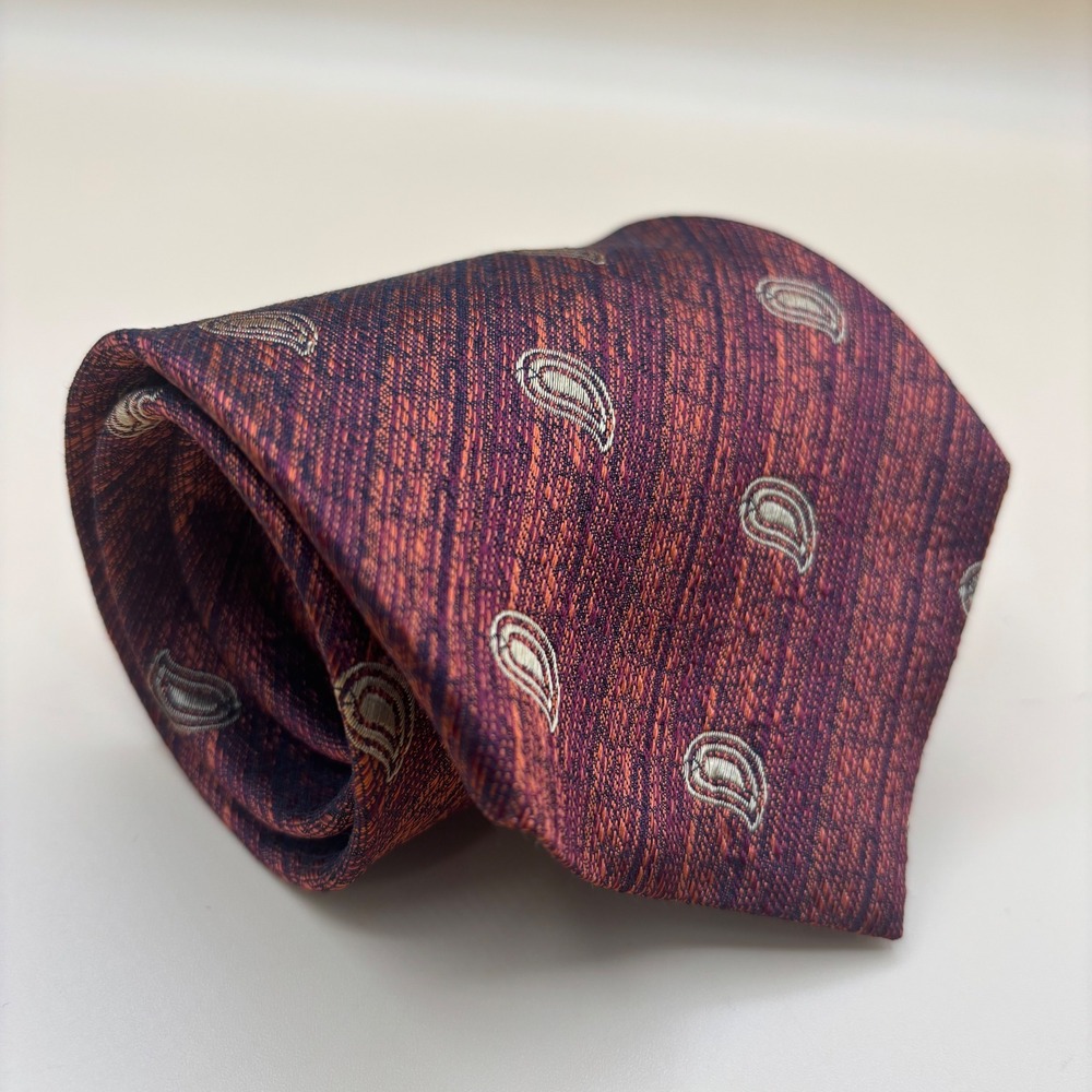 Jos. A. Bank Silk Necktie Mens OS Burgundy Paisley Classic Dark Academia